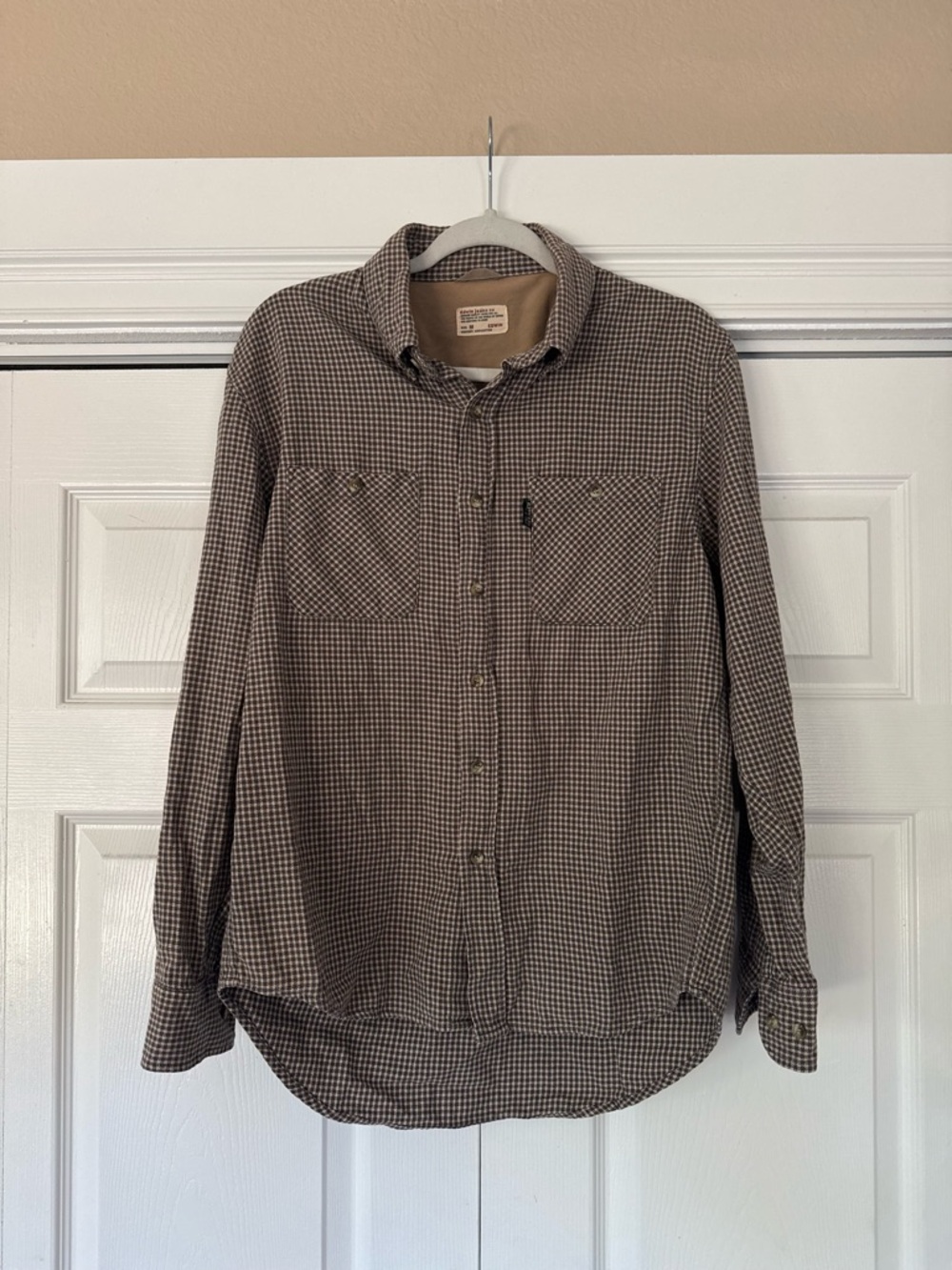 Edwin Jeans Co Button Up Shirt Brown Check Flannel Workwear Size M